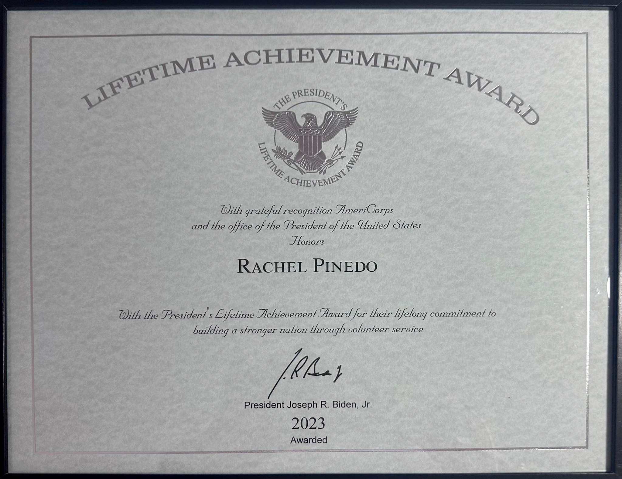 Rachel Eugenia Pinedo - “Presidential Medal - Lifetime Achievement Award 2023”